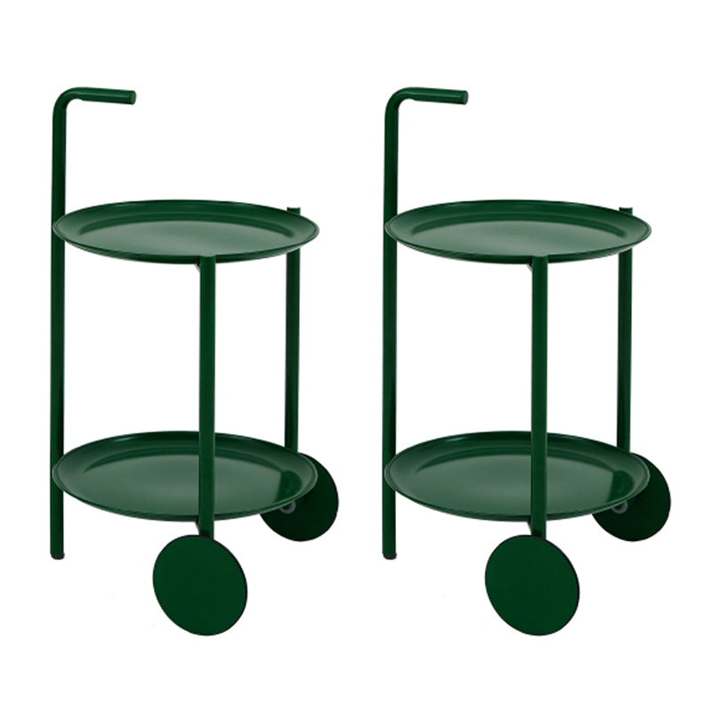 Mid-Century Metal Round Tray Top Side Table 25-inch End Table with Wheel and Shelf
