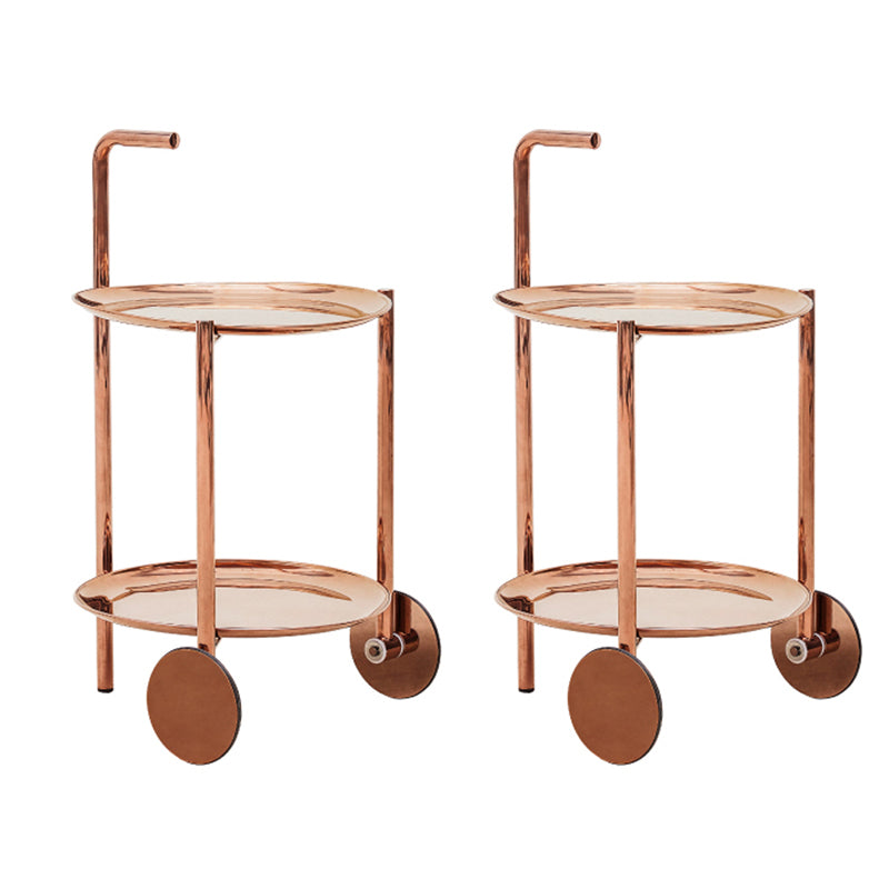 Mid-Century Metal Round Tray Top Side Table 25-inch End Table with Wheel and Shelf