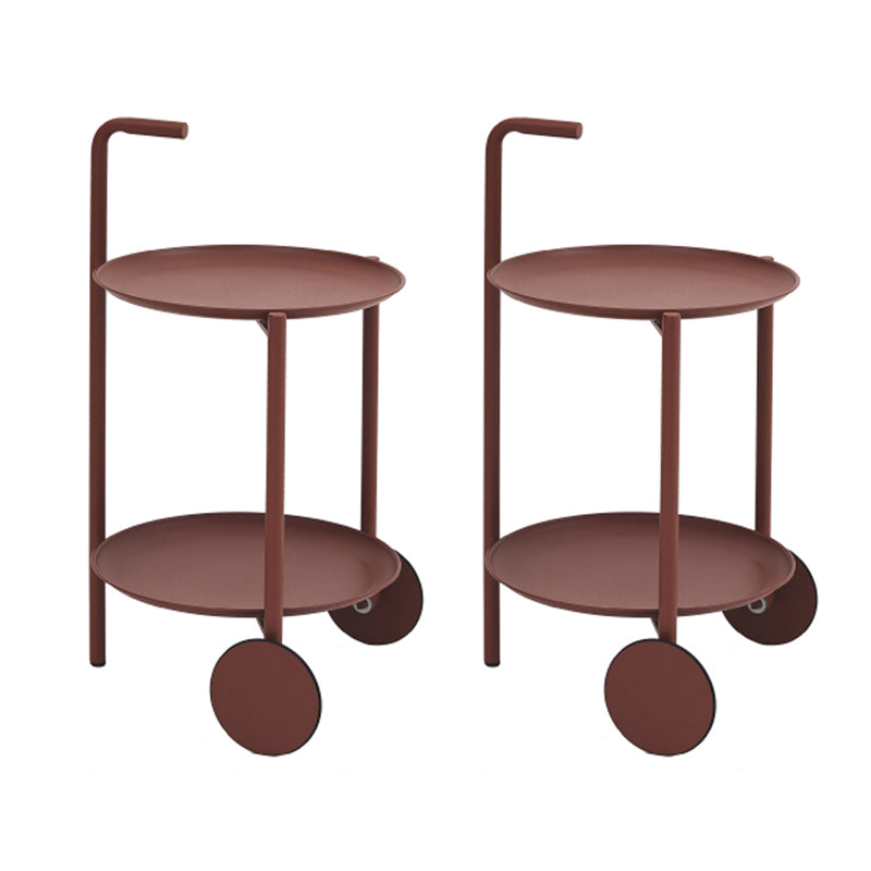Mid-Century Metal Round Tray Top Side Table 25-inch End Table with Wheel and Shelf