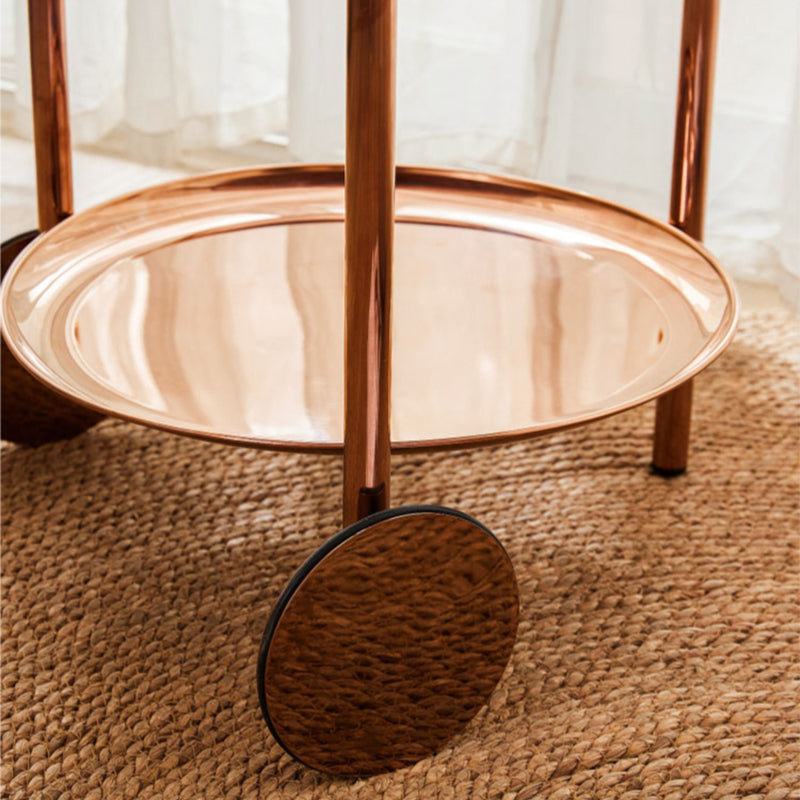 Mid-Century Metal Round Tray Top Side Table 25-inch End Table with Wheel and Shelf