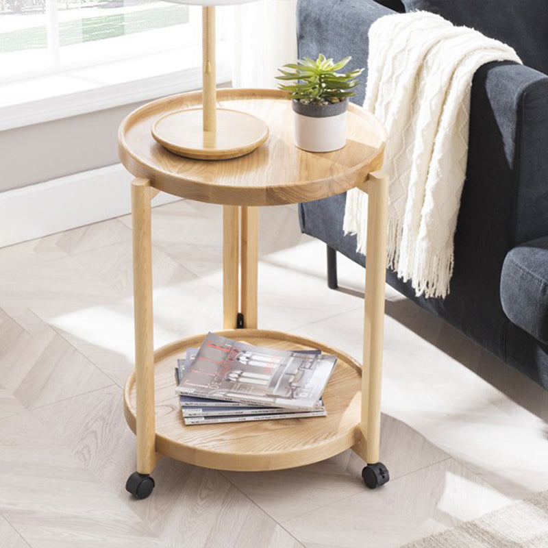Scandinavian Round Tray Top Side Table Wooden 3 Legs End Table with Shelf