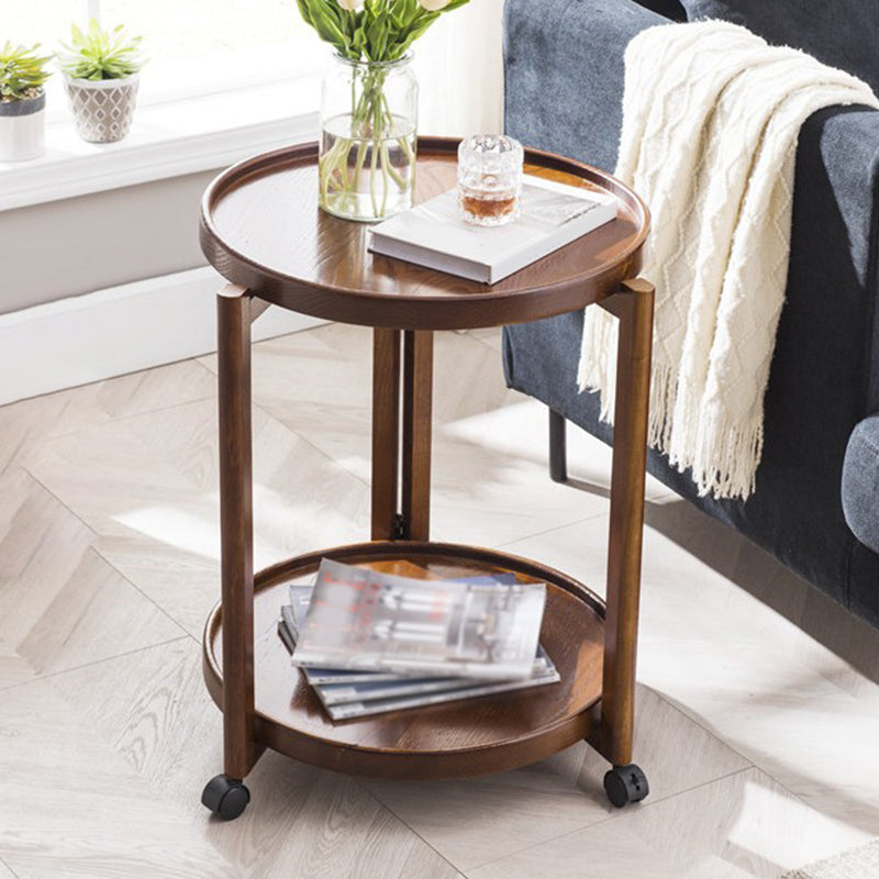 Scandinavian Round Tray Top Side Table Wooden 3 Legs End Table with Shelf