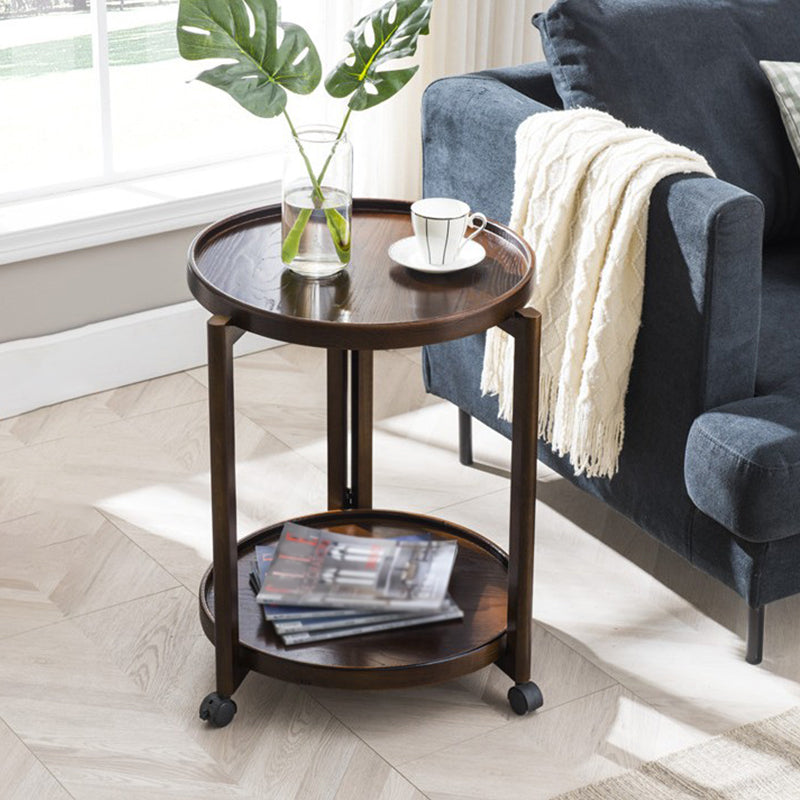 Scandinavian Round Tray Top Side Table Wooden 3 Legs End Table with Shelf