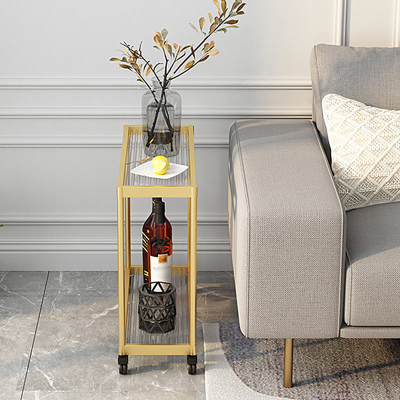 21.6" Tall Modern Rectangular Glass Top Side Table Iron Frame End Table with Shelf