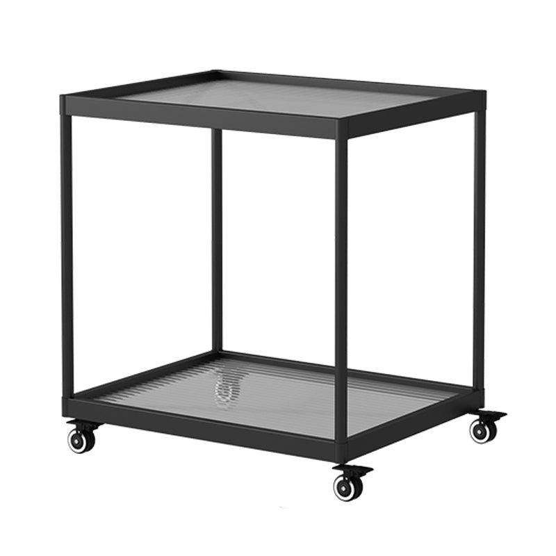 21.6" Tall Modern Rectangular Glass Top Side Table Iron Frame End Table with Shelf