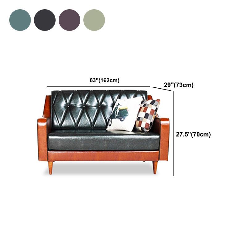 Glam Tufted Split-Back Sloped Arm Faux Leather Stain Resistant Sofa