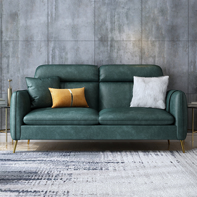 Glam Sewn Pillow Back Square Arm Living Room Faux Leather Sofa