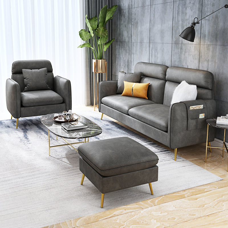 Glam Sewn Pillow Back Square Arm Living Room Faux Leather Sofa