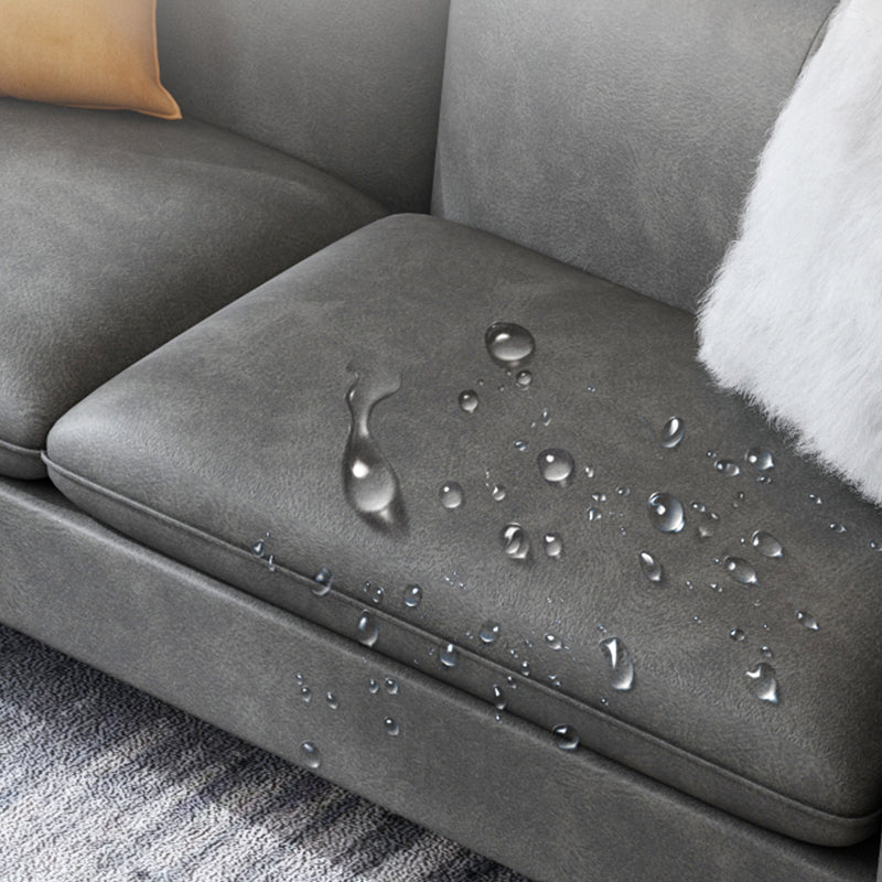 Glam Sewn Pillow Back Square Arm Living Room Faux Leather Sofa