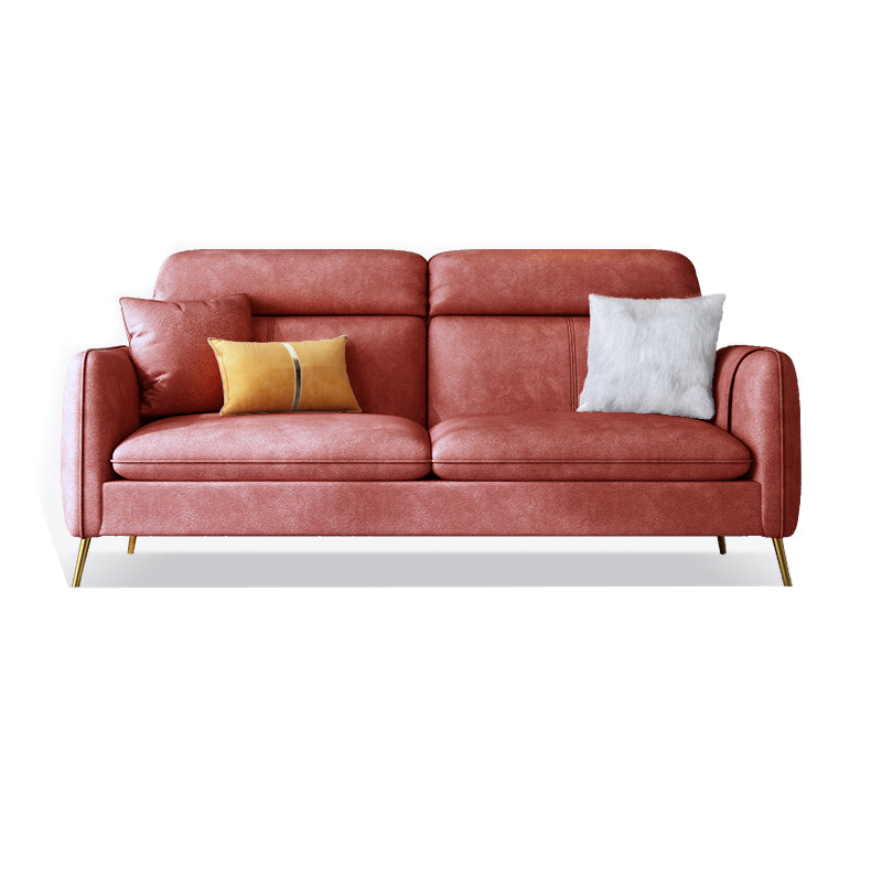 Glam Sewn Pillow Back Square Arm Living Room Faux Leather Sofa