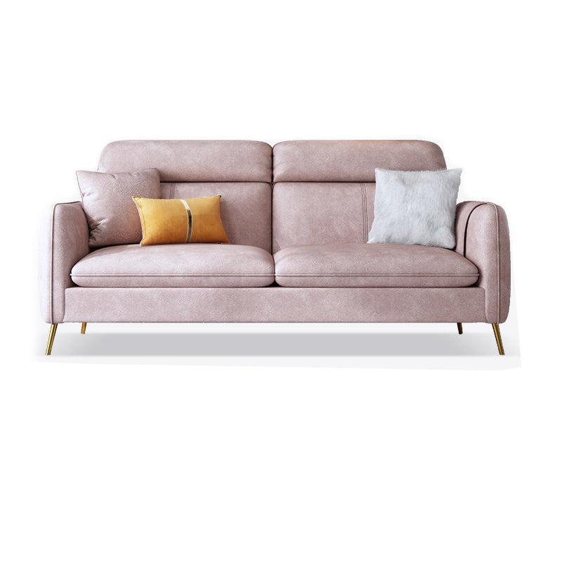 Glam Sewn Pillow Back Square Arm Living Room Faux Leather Sofa