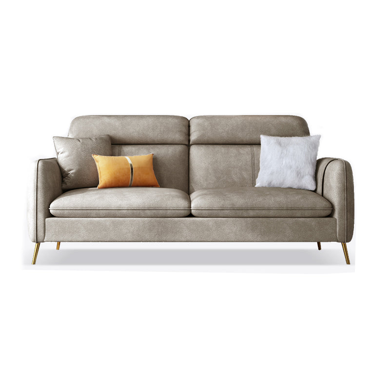 Glam Sewn Pillow Back Square Arm Living Room Faux Leather Sofa