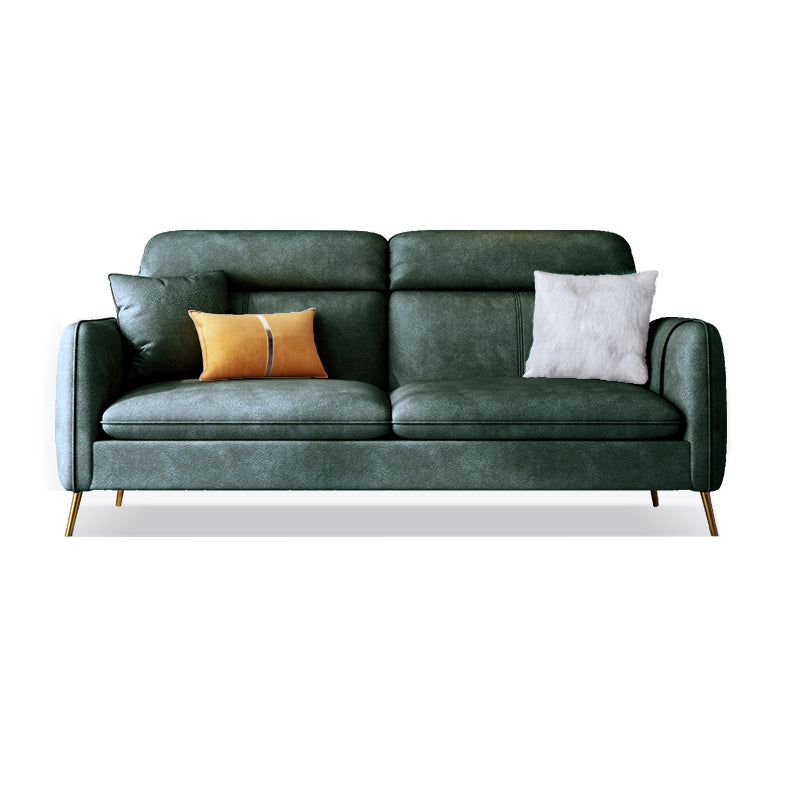 Glam Sewn Pillow Back Square Arm Living Room Faux Leather Sofa