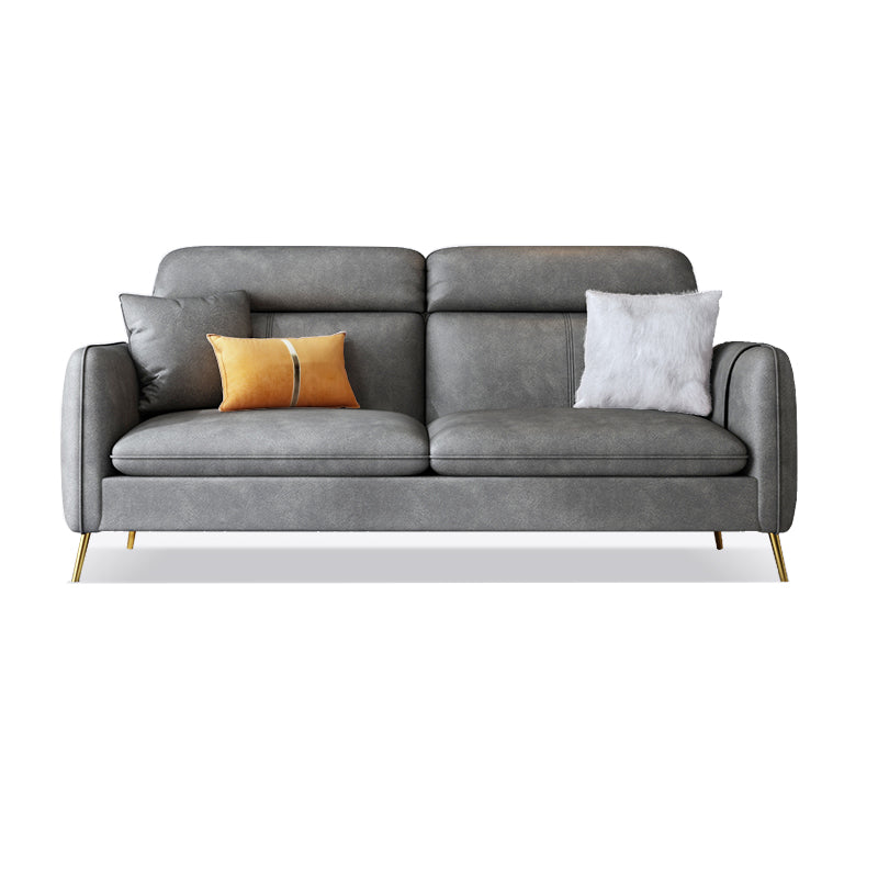 Glam Sewn Pillow Back Square Arm Living Room Faux Leather Sofa
