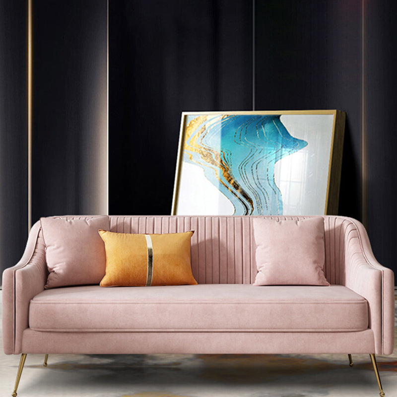Glam Sewn Pillow Back Living Room Slipcovered Sloped Arm Seating