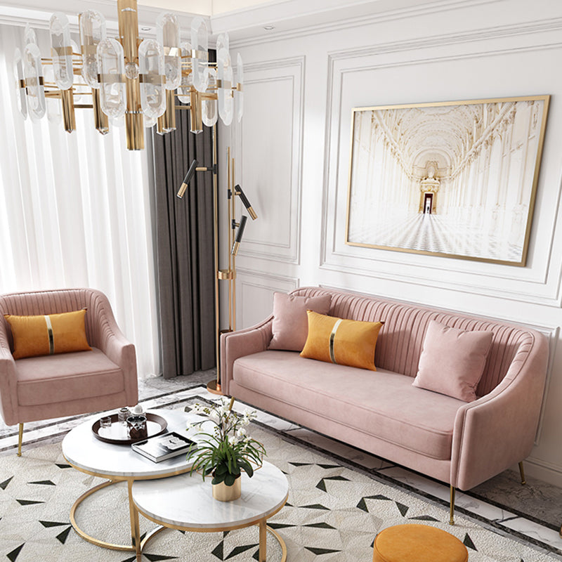Glam Sewn Pillow Back Living Room Slipcovered Sloped Arm Seating