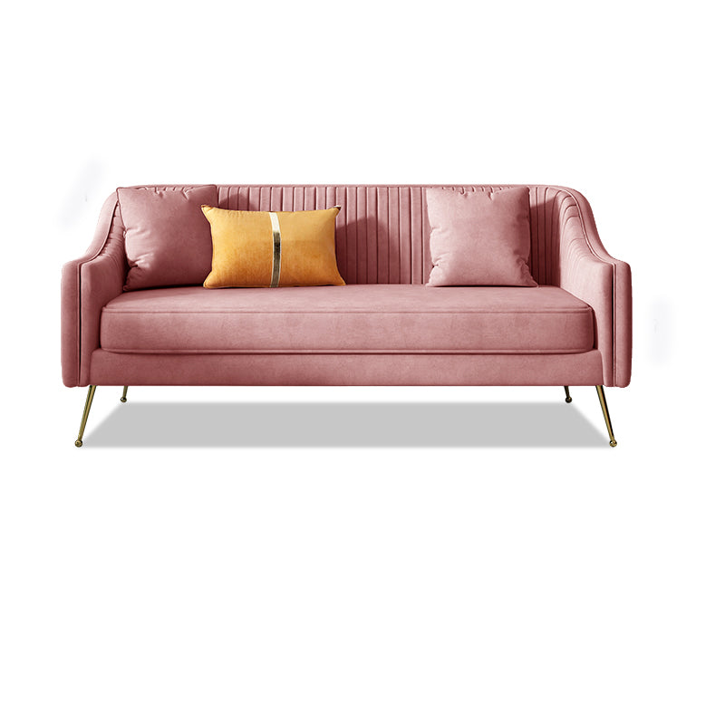 Glam Sewn Pillow Back Living Room Slipcovered Sloped Arm Seating