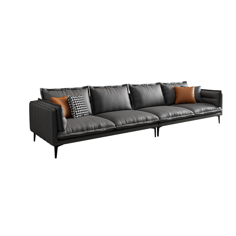 Stain Resistant Faux Leather Contemporary Square Arm Sofa Couch in Grey