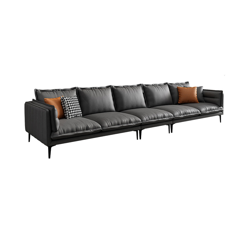 Stain Resistant Faux Leather Contemporary Square Arm Sofa Couch in Grey