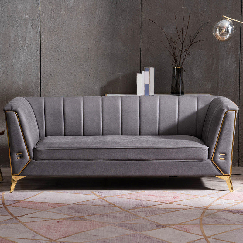 Faux Leather Modern Tuxedo Arm Sofa Standard Sofa with Sewn Pillow Back