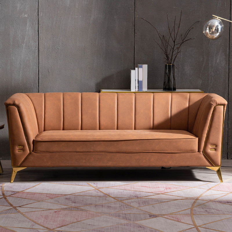 Faux Leather Modern Tuxedo Arm Sofa Standard Sofa with Sewn Pillow Back