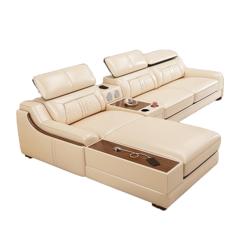 Contemporary Genuine Leather Stain-Resistant Sloped Arms Sofa & Chaise