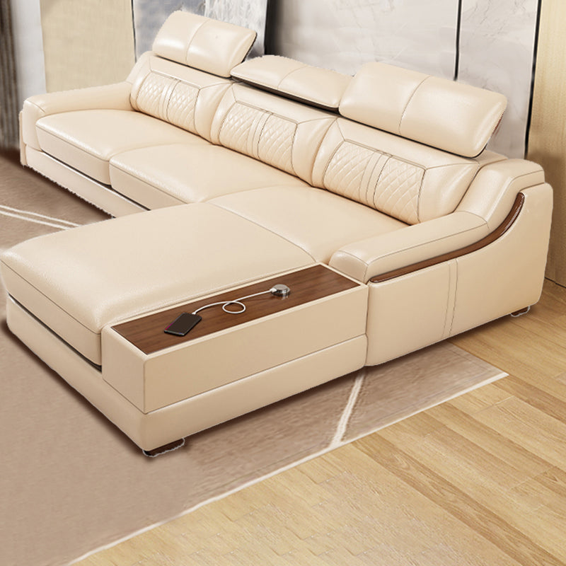 Contemporary Genuine Leather Stain-Resistant Sloped Arms Sofa & Chaise
