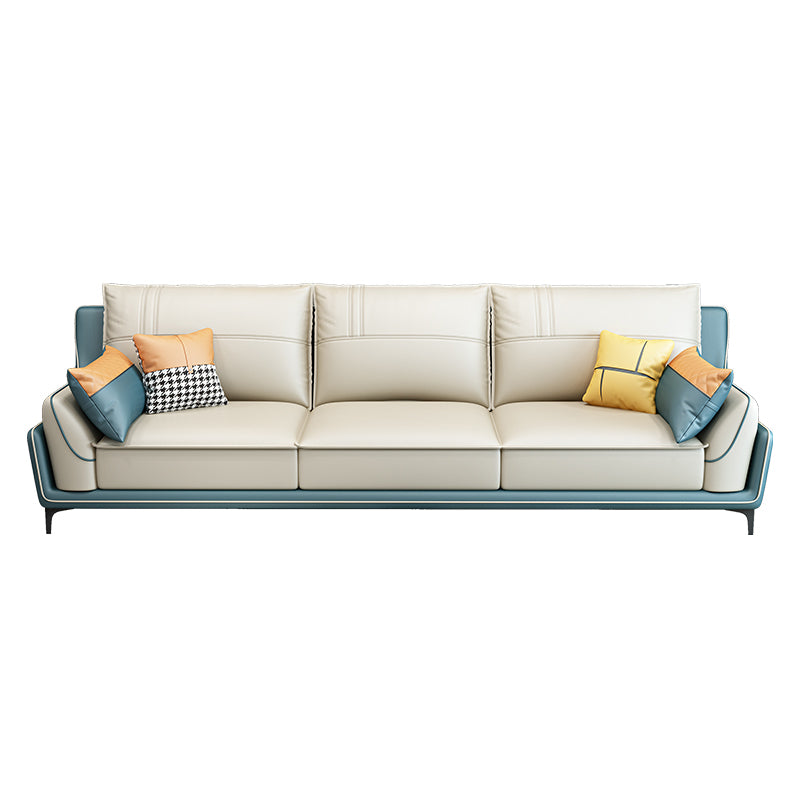 Scandinavian Faux Leather Sectional in Beige 35.43" Tall Sectional