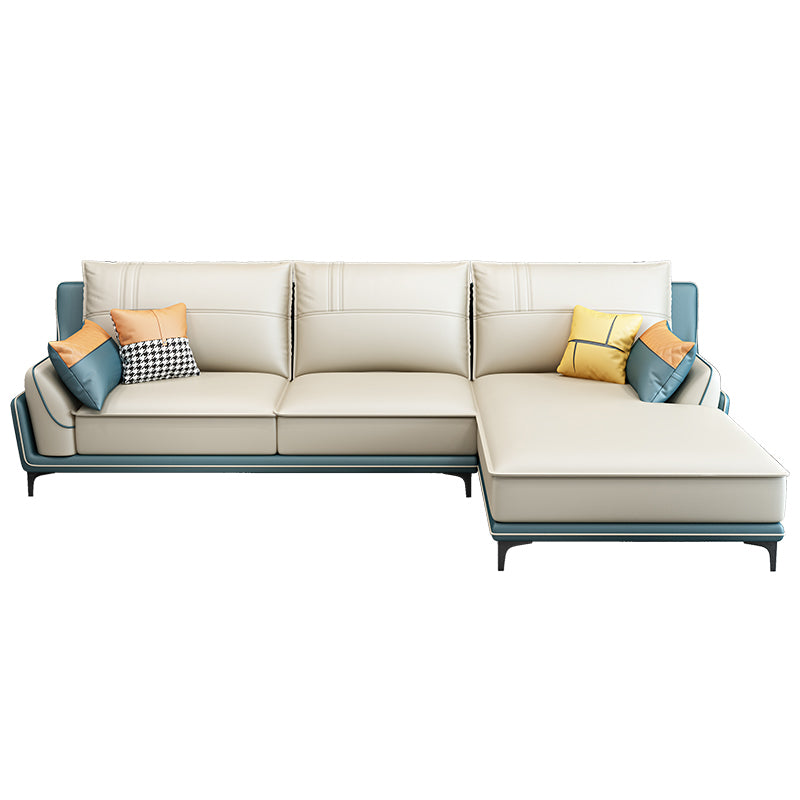 Scandinavian Faux Leather Sectional in Beige 35.43" Tall Sectional