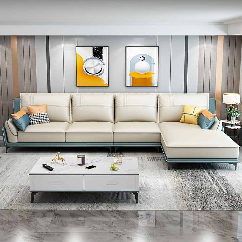 Scandinavian Faux Leather Sectional in Beige 35.43" Tall Sectional