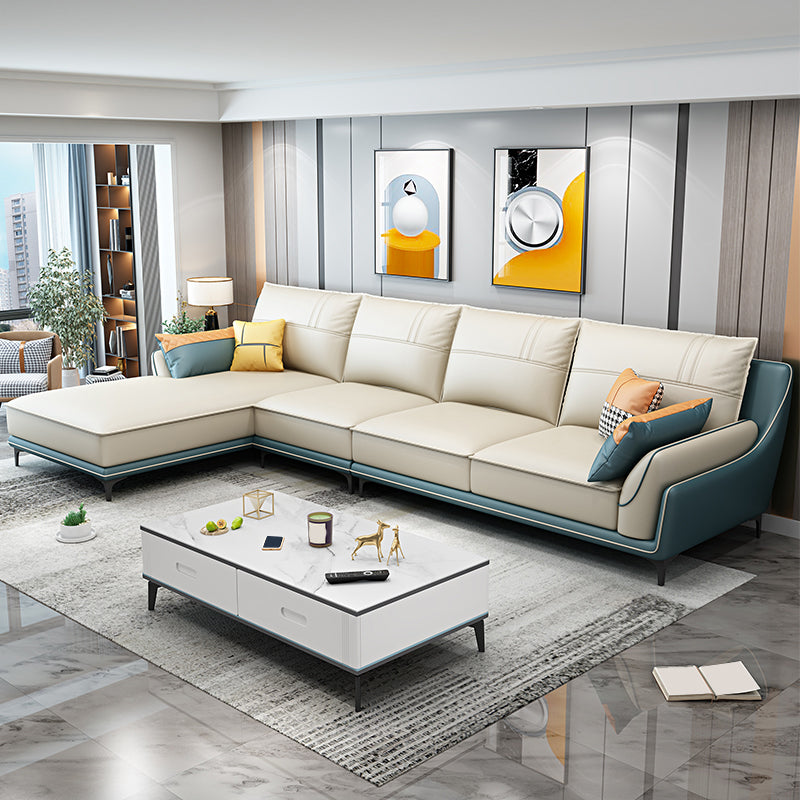 Scandinavian Faux Leather Sectional in Beige 35.43" Tall Sectional