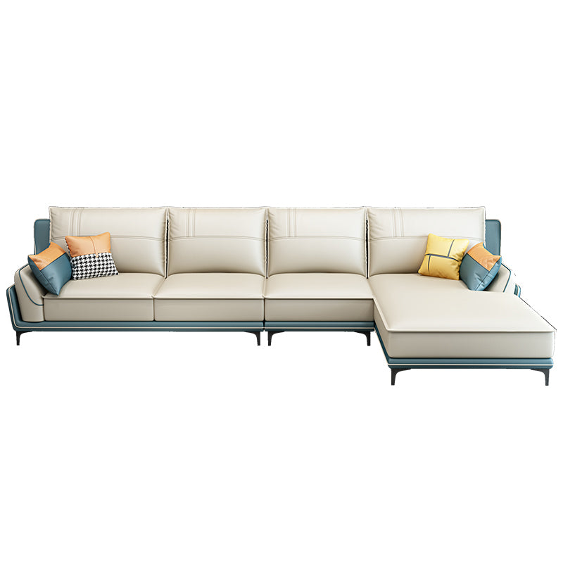 Scandinavian Faux Leather Sectional in Beige 35.43" Tall Sectional