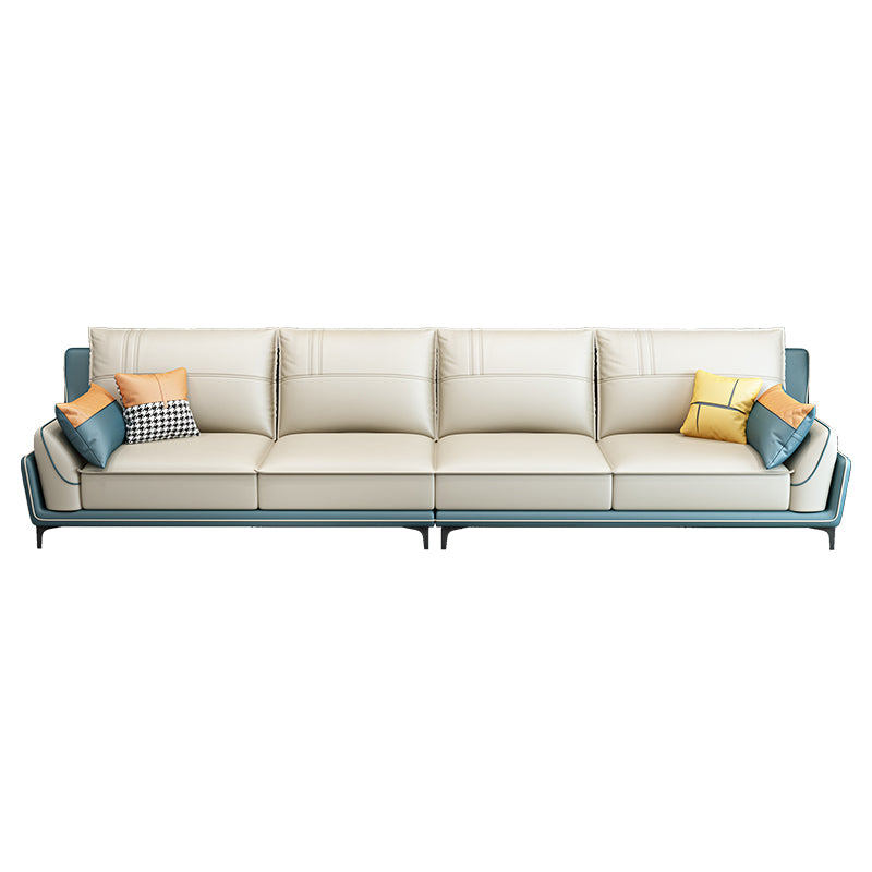 Scandinavian Faux Leather Sectional in Beige 35.43" Tall Sectional