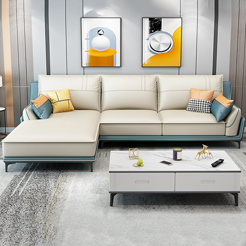Scandinavian Faux Leather Sectional in Beige 35.43" Tall Sectional