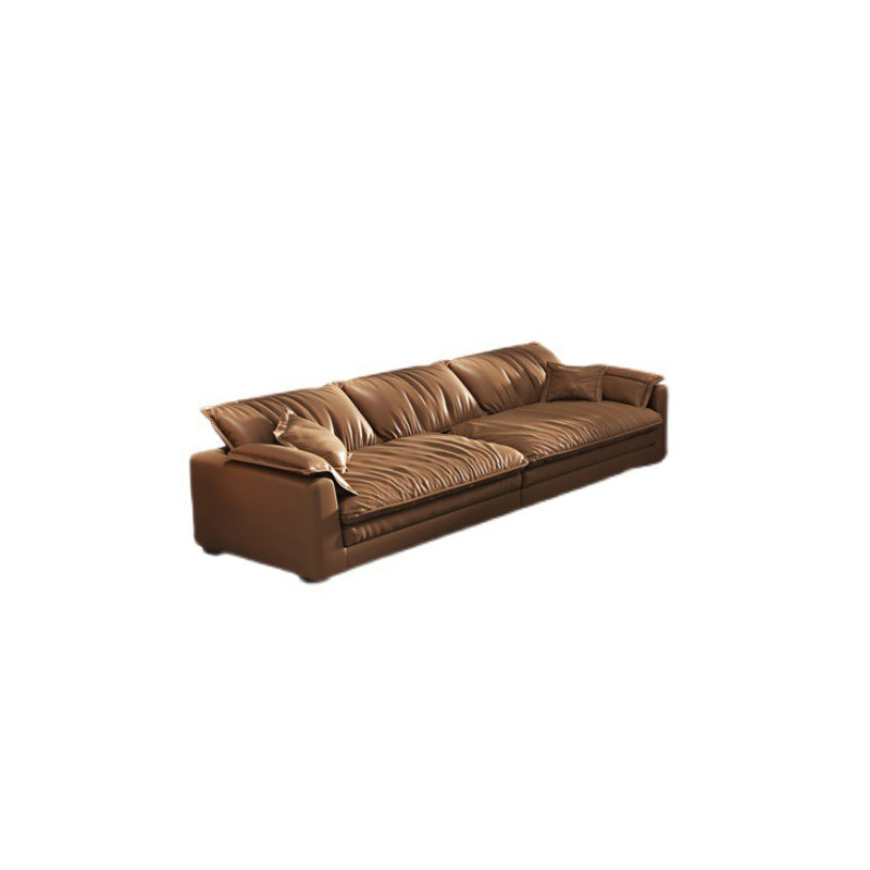 Glam Style Sofa Bed with Sponge Upholstery Filled Orange Faux Leather Sofa