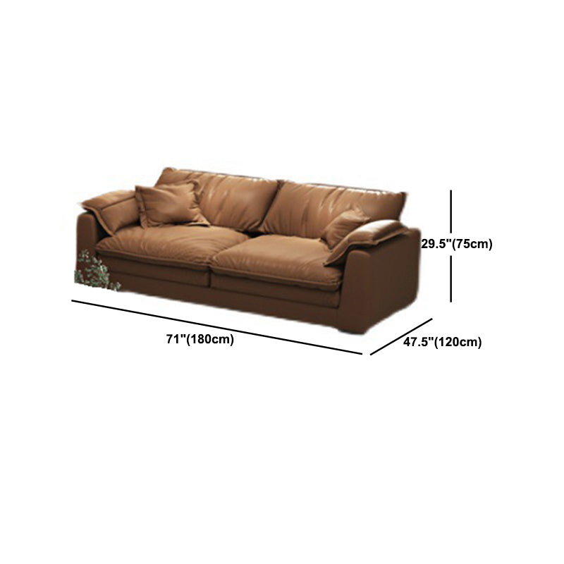 Glam Style Sofa Bed with Sponge Upholstery Filled Orange Faux Leather Sofa