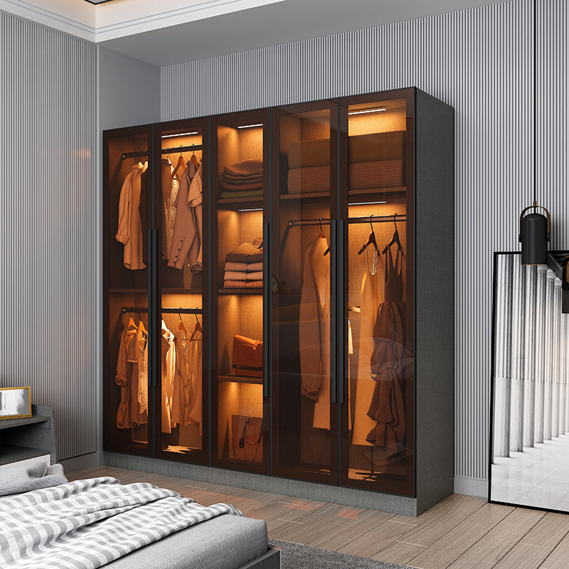 Contemporary Style Wardrobe Gray Wood Wardrobe Closet with Shelves