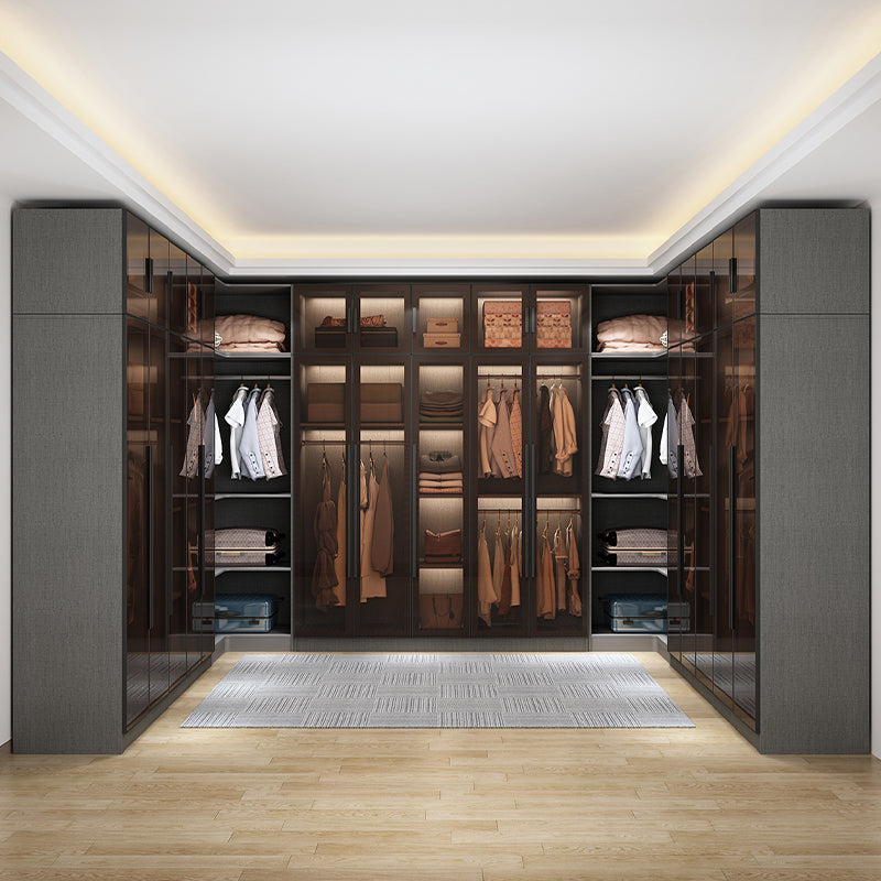 Contemporary Style Wardrobe Gray Wood Wardrobe Closet with Shelves