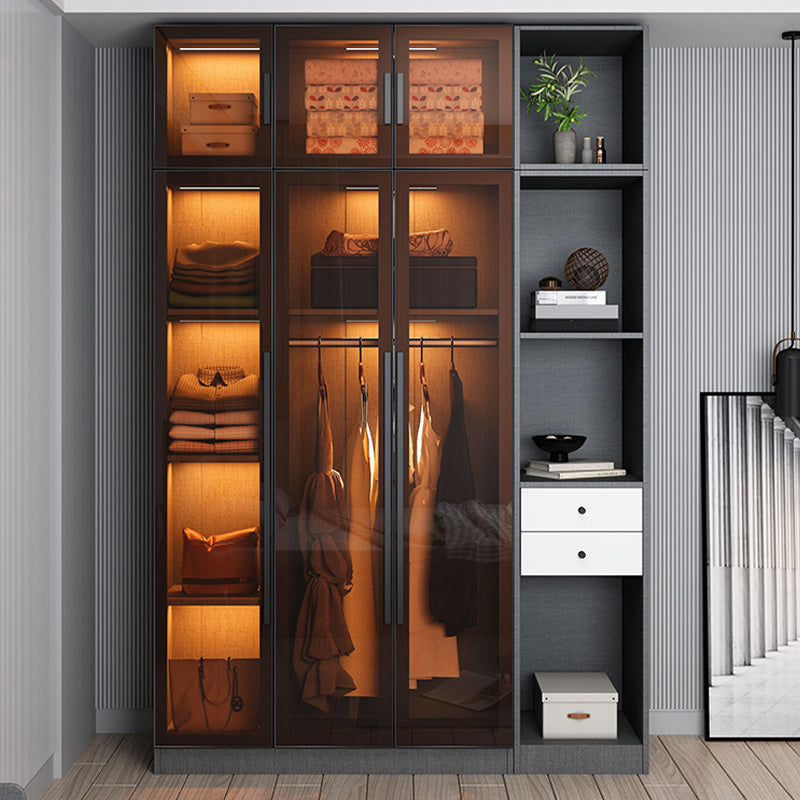 Contemporary Style Wardrobe Gray Wood Wardrobe Closet with Shelves