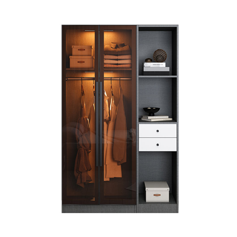 Contemporary Style Wardrobe Gray Wood Wardrobe Closet with Shelves
