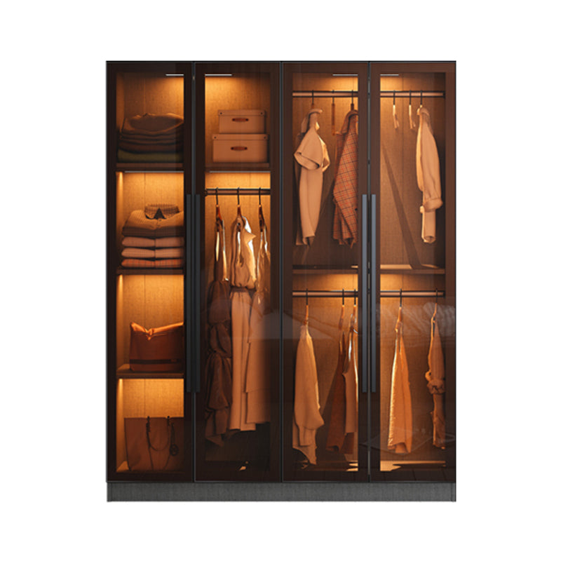 Contemporary Style Wardrobe Gray Wood Wardrobe Closet with Shelves