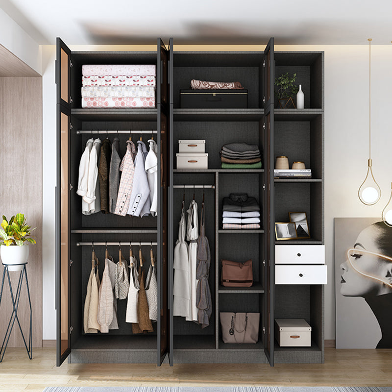 Contemporary Style Wardrobe Gray Wood Wardrobe Closet with Shelves