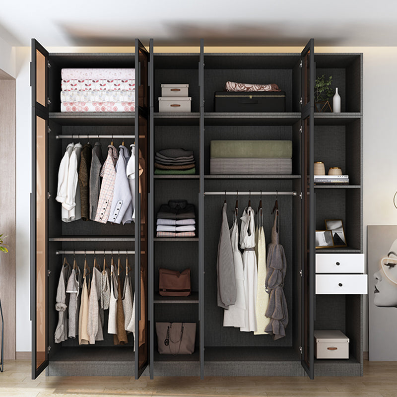 Contemporary Style Wardrobe Gray Wood Wardrobe Closet with Shelves