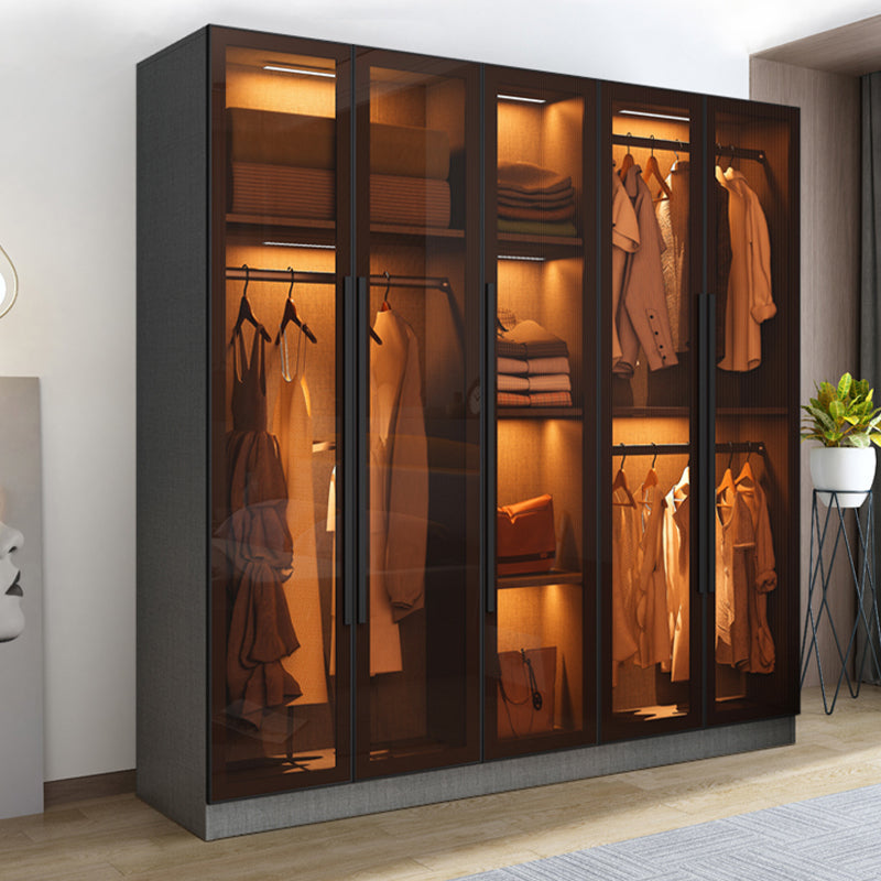 Contemporary Style Wardrobe Gray Wood Wardrobe Closet with Shelves