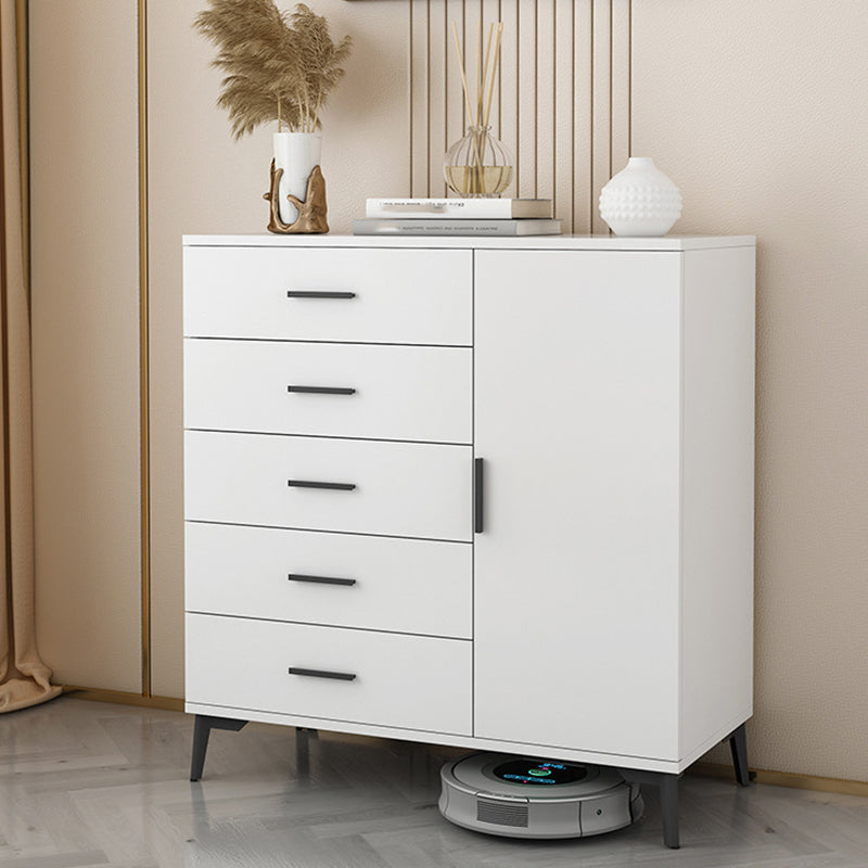 White Wooden Accent Cabinet with Door Modern Chest with 5 Drawers