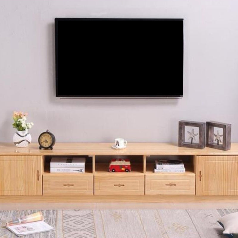 Scandinavian Pine Wood TV Media Stand Natural Wood Media Console with Drawers
