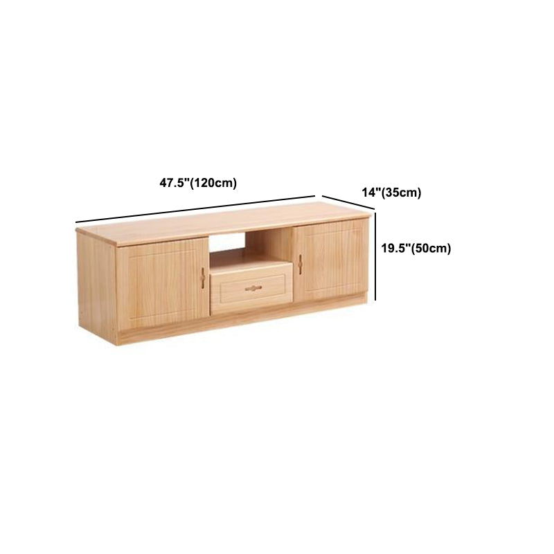 Scandinavian Pine Wood TV Media Stand Natural Wood Media Console with Drawers