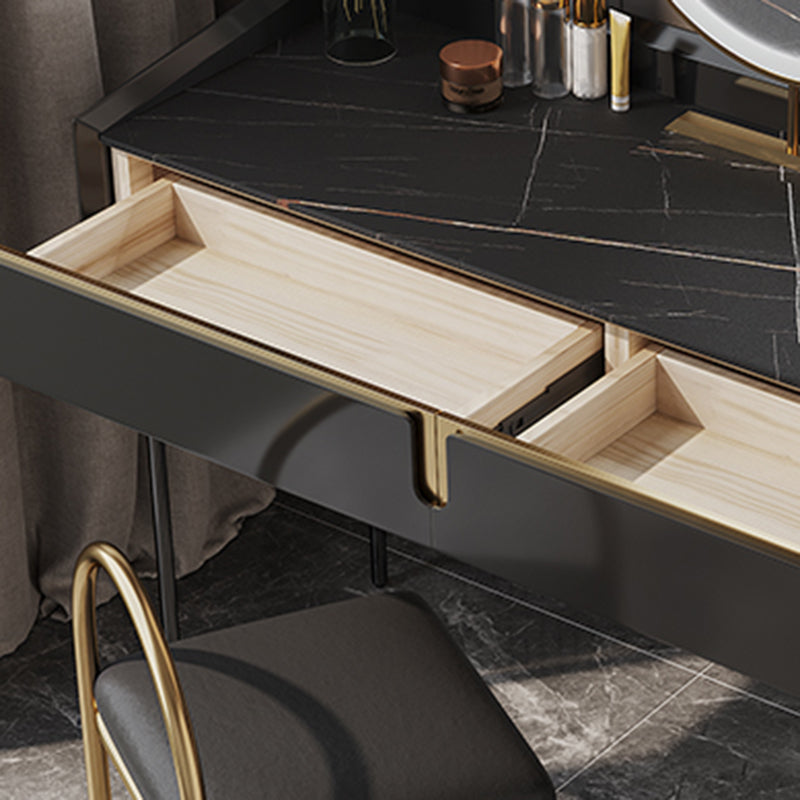 Modern Black Vanity Makeup Stone Top Dressing Table with Storage