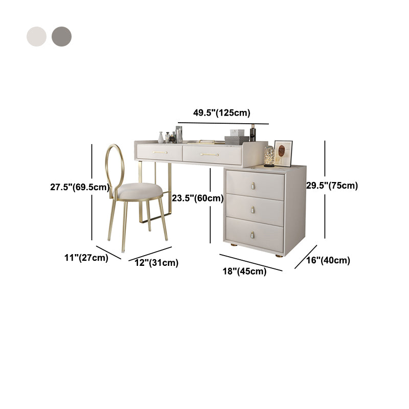 Contemporary Pine Makeup Vanity Desk 5-Drawers Vanity Makeup Table Set