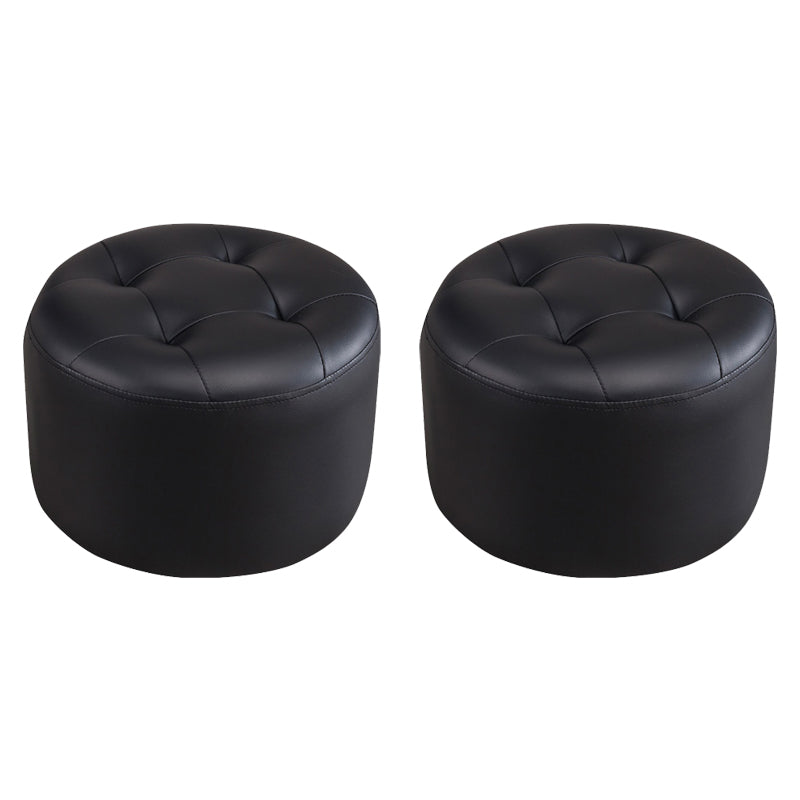 Simplicity Pure Color Ottoman Tufted Faux Leather Water Resistant Round Pouf Ottoman
